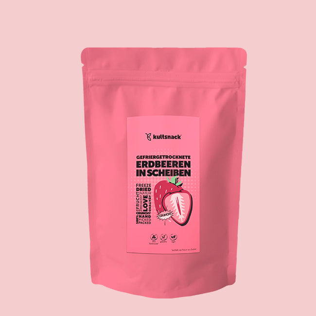 Gevriesdroogde aardbeien, in plakjes