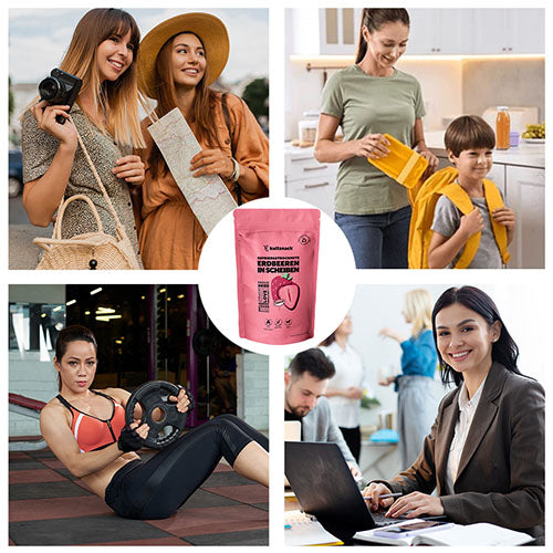 Gevriesdroogde aardbeien, in plakjes