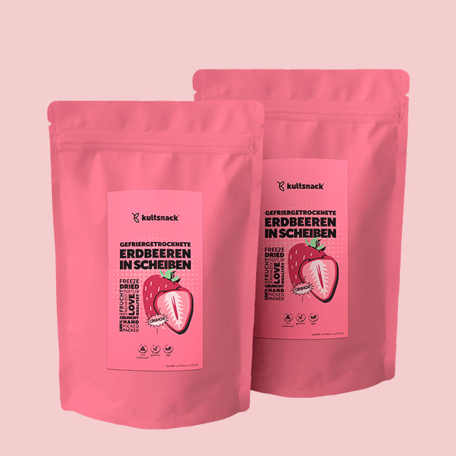 Gevriesdroogde aardbeien, in plakjes